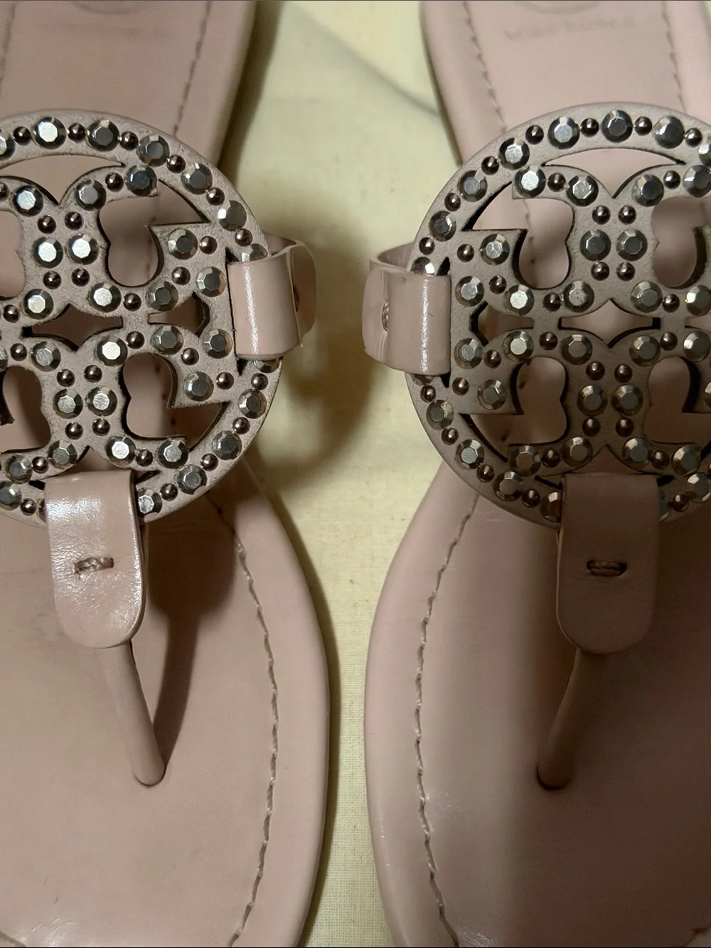 Tory Burch Shell Pink Miller Studded Leather Thong Sandal